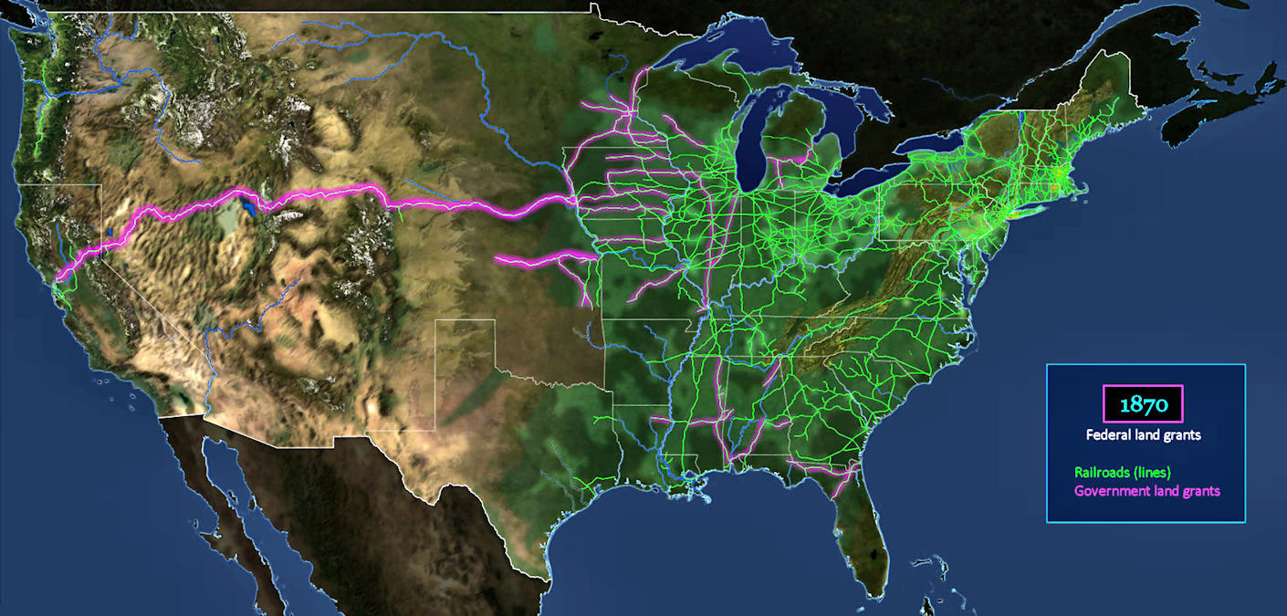 Land grants, Transcontinental RR, 1870 map